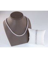 26.00ct t.w. CZ Tennis Necklace &amp; Bracelet Set In Rhodium Plated Sterlin... - $8,405.26 MXN