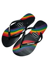 HAVAIANAS Black Rainbow Flip Flops size 37/38 women&#39;s 7/8 New - £19.80 GBP