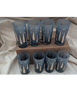 Set of 8 MCM Gay Fad Barware Winter Tree High Ball Glasses Gold Christma... - $346.49
