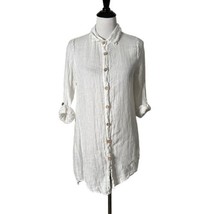 Lungo L&#39;arno Women&#39;s Button Up Blouse 100% Linen White Striped Top Size S - $19.79