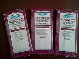 SAGE 2% chlorhexidine gluconate cloth - 3 pkg (2 per pkg)  - £10.40 GBP