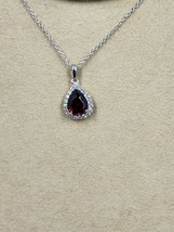 Pear Cut Cubic Zirconia Dark Garnet and Round CZ Necklace/Chain Sterling Silver - £14.45 GBP