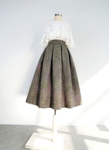 Brown Plaid Midi Pleated Skirt Women Winter Plus Size Pleated Skirt