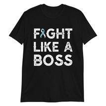 Fight Like a Boss Cervical Cancer Awareness White &amp; Teal Ribbon T-Shirt Black - £15.14 GBP+