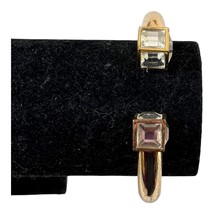 Vintage Gold Tone Square Crystal Bead End Statement Hinged Bangle Bracelet - £10.83 GBP