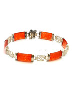Vtg Signed Sterling Red Jade Chinese Character Panel Link Charm Bracelet... - $87.70 CAD