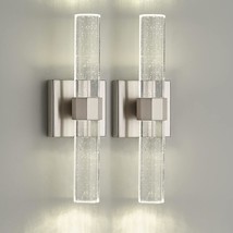 Brushed Nickel Wall Sconces Set Of 2,Crystal Bathroom Dimmable Vanity Light Fixt - £122.29 GBP