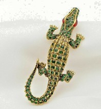 Stunning Diamonte Gold Plated Vintage Look Crocodile Christmas Brooch Pi... - $16.90