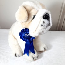 FAO Schwarz Bull Dog Plush Blue Ribbon Award ToysrUs 2014 cream puppy realistic - £32.80 GBP