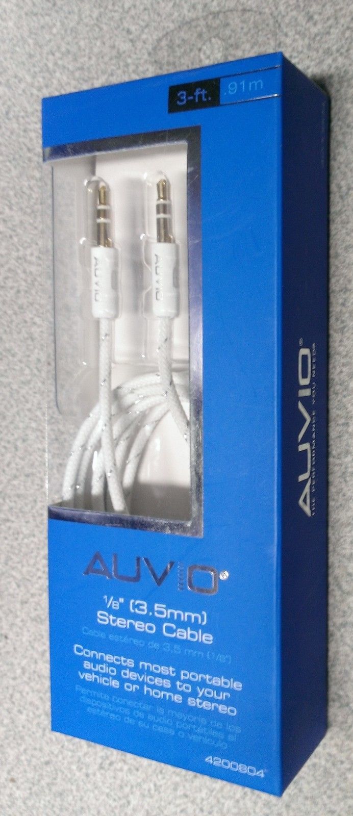 AUVIO Heavy Duty 3ft Stereo Audio Aux Gold Tip Cable 1/8&quot;(3.5mm) White 4... - $5.78
