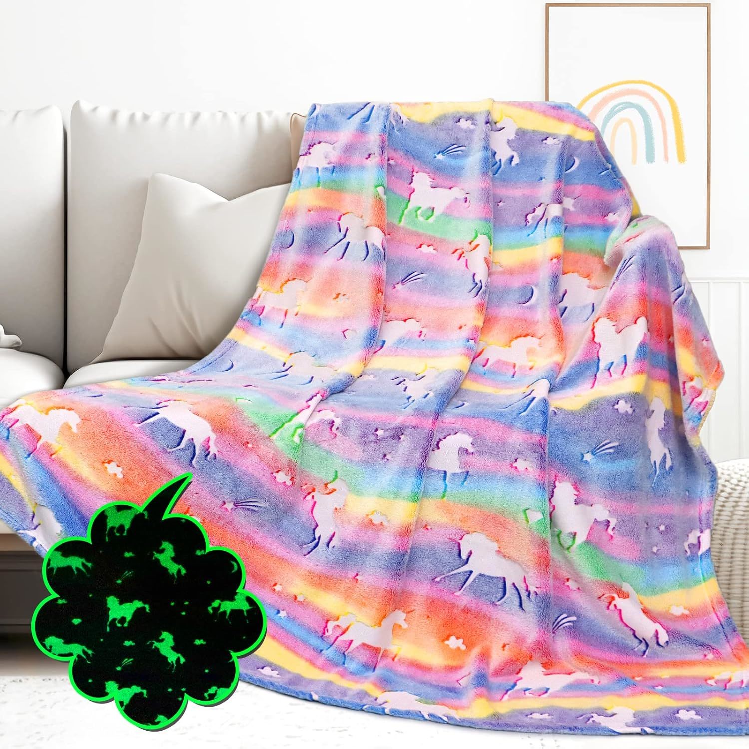 Glow In The Dark Throw Blanket Soft Fuzzy Blanket Purple Kids Blanket Unicorn Gi
