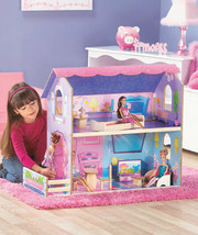 Girl&#39;s Dream Gift 2-Story Wooden Dollhouse with 10-Pc Furniture Set - £10.96 GBP
