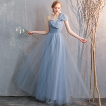 Dusty Blue Maxi Bridesmaid Dress Custom Plus Size Tulle Party Dress