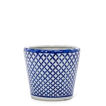 Cross Hatch Planter Indigo Blue Porcelain 5" High Elegant Pot with 4.5" Opening image 1