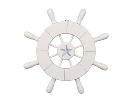 [Pack Of 2] White Decorative Ship Wheel With Starfish 9&quot;&quot; - £33.44 GBP
