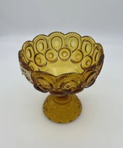 Vintage LE Smith Amber Moon &amp; Stars Glass Pedestal Compote Candy Dish 6.5”T - £19.84 GBP