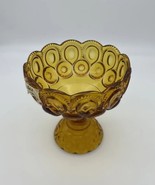 Vintage LE Smith Amber Moon &amp; Stars Glass Pedestal Compote Candy Dish 6.5”T - £18.64 GBP