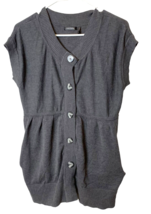 Daisy Fuentes Sweater Cap Sleeve Cardigan Gray Button Front Pockets Medium - £11.01 GBP