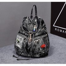 Luxury Denim Women Backpack High Quality Anti Theft Backpacks Female Casual Back - £60.52 GBP