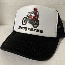 Vintage Husqvarna Trucker Hat Motorcycle Hat Adjustable SnapBack Hat Black - $9.49