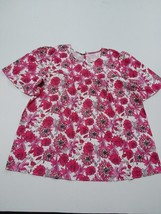 Short Sleeve Floral Printed Blouse- Pink, Large - £12.73 GBP