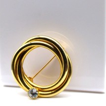 Vintage Polished Interlocking Rings Brooch in Gold Tone with Clear Cryst... - £20.23 GBP