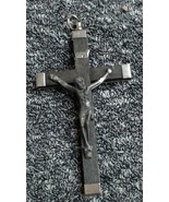 Vintage Italy Catholic Crucifix Cross Inri Silver Tone &amp; Ebony Wood 4 1/2&quot; - $27.15 CAD