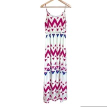 PEACH LOVE CALIFORNIA Maxi Dress Women’s Large Summer White Pink Geometr... - £38.89 GBP