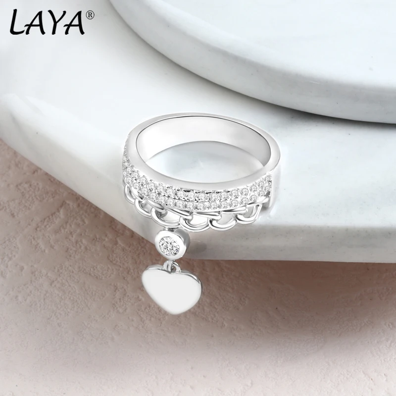 925 Sterling Silver Fashion Retro Dangling Heart High Quality Zircon Finger Ring - £41.86 GBP