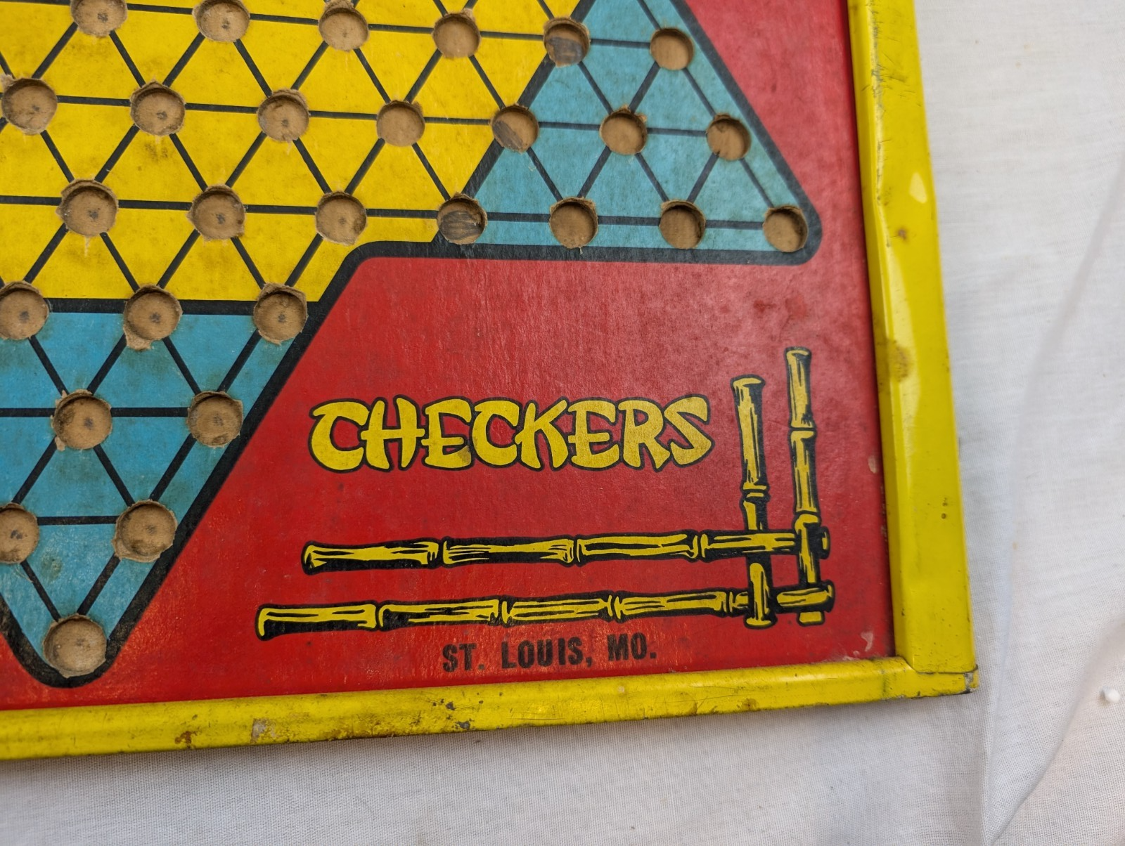Vintage San Loo Chinese Checkers Tin Litho Board double sided Checkerboard Item image 3