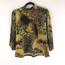 BonWorth Womens Top Vintage Ribbed Velour Mock Neck Leopard Brown Yellow XSP - £7.66 GBP
