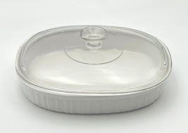 Corning Ware French White Oval Casserole Dish &amp; Glass Lid 1.8 Liter Ribbed F-6-B - £27.25 GBP