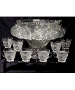 Vintage ANCHOR HOCKING 39 Piece WEXFORD Diamond Punch Bowl Set - Service... - $62.68