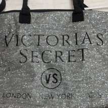 Victoria&#39;s Secret Tote Bag Silver Glitter London New York Weekender - £25.97 GBP