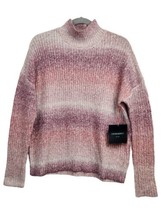 Cynthia Rowley Pink White Stripe Mock Turtle Neck Sweater Size Large - £15.78 GBP