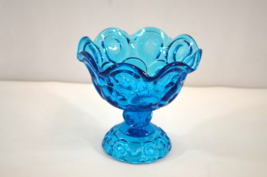 LE Smith Moon and Stars Candy Dish Pedestal Blue Glass Vintage Compote - $28.84