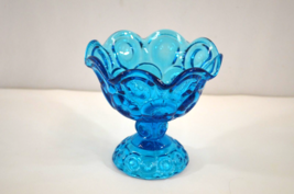 LE Smith Moon and Stars Candy Dish Pedestal Blue Glass Vintage Compote - $28.84