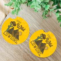Western Mountains Stay Wild Cowgirl Cactus Ceramic Car Coaster - 2 pack - $12.00