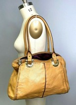 VTG B Makowsky 2 Handle Pocket Stirrup Shopper Bag Purse Distressed Tan Leather - $124.74