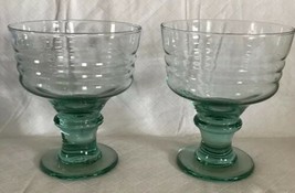 Set of 2 Pale Green RIBBED GLASS BERRY DESSERT BOWL DISHES Cocktail Thic... - $14.99