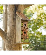 Wooden Garden Bird House Hanging Two-Tiered Distressed with Flowers Deco... - $972.42 MXN