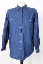 Vtg 90s Talbots L? Blue Chambray Stretch Denim Button-Front Long Sleeve Top - £23.16 GBP