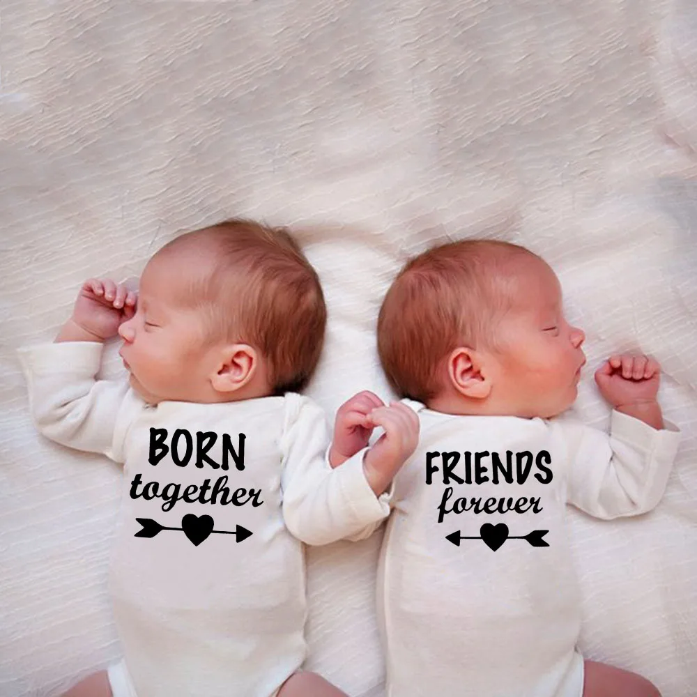 Sporting 1 Pc Born Together and Friends Forever Baby Autumn Long Sleeves Jumpsui - £23.81 GBP