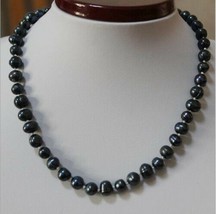 17&quot; Inch Choker Genuine 8-9mm Peacock Black Pearl Necklace Cultured Fres... - $13.45