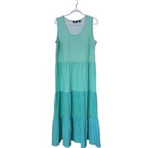 Land's end Maxi Long Gingham Green Blue Checkered Sleeveless Tiered Dres... - $23.75