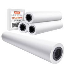 VEVOR Wide Format Paper, 24 in x 150 ft, 4 Rolls CAD Bond Rolls with 2 i... - $44.90