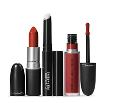 MAC Best Kept Secret Lip Set &amp; Cosmetics Bag CHILI Devoted Lipstick Prep Liquid - £47.56 GBP