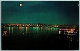Moonlight On Elliott Bay Seattle Washington Wa Cromo Cartolina G4 - £4.04 GBP