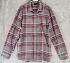 Vans Shirt Mens Extra Large Gray Plaid Flannel Distressed Button Up Long... - $21.77