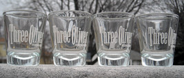 Set of 4 Three Olives Vodka shot glasses 1 oz white logo - £19.68 GBP